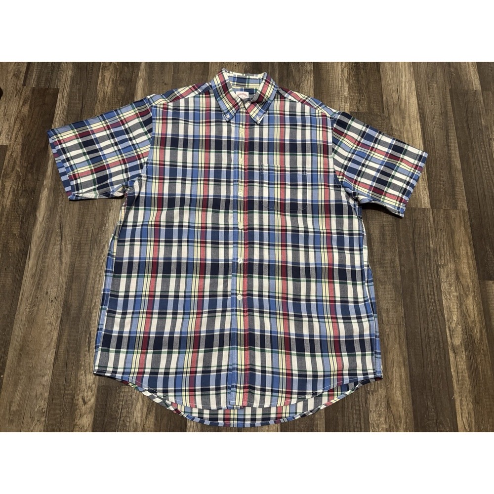 Brooks Brothers Shirt Mens Large Plaid Short Sleeve Button The Original Polo
